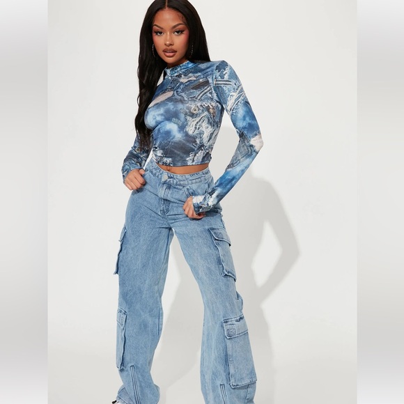 Fashion Nova - Step Aside Baggy Cargo Jean size 13 - Picture 1 of 7